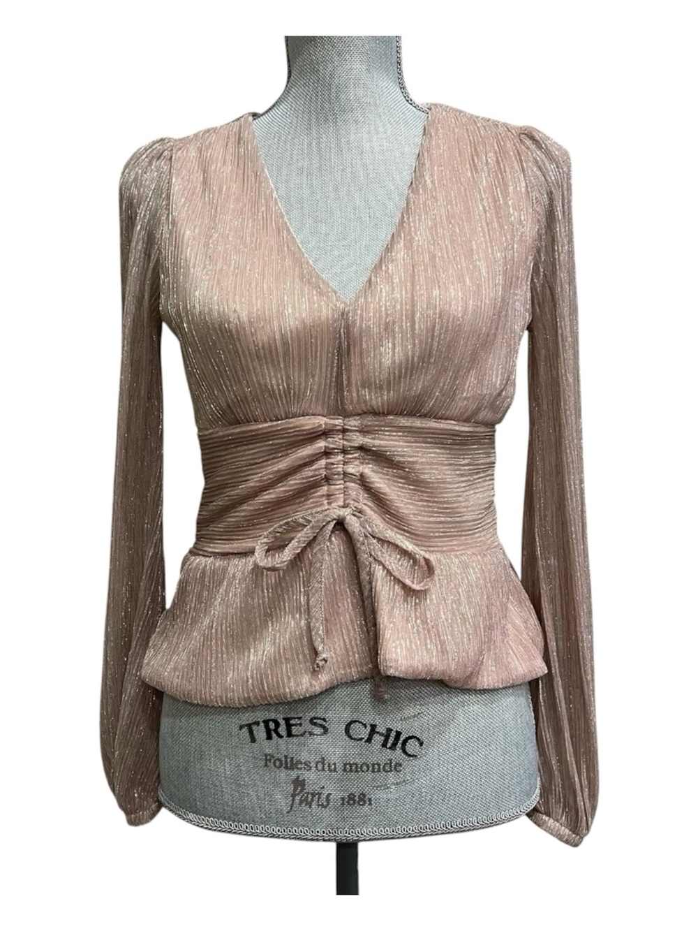 Sophia Vergara Blouse S Rose Gold Blush Shimmer Sparkly Metallic Sheer
